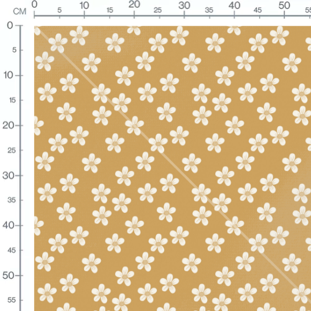 Tissu - Fleurs blanches à centres jaunes