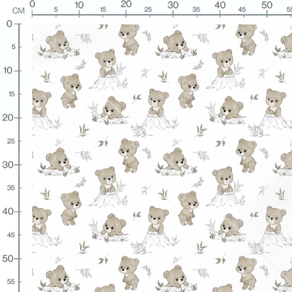 Tissu - Ours mignons et feuillages