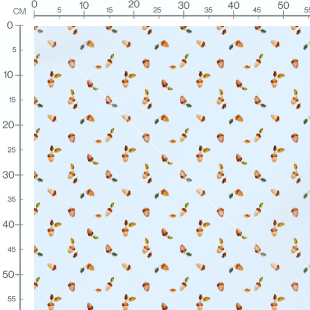Tissu - Glands et feuilles sur bleu