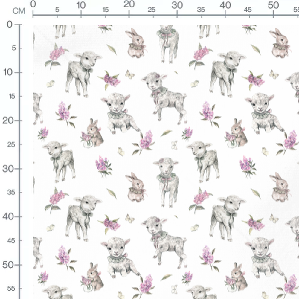 Tissu - Agneaux et lapins aquarelle