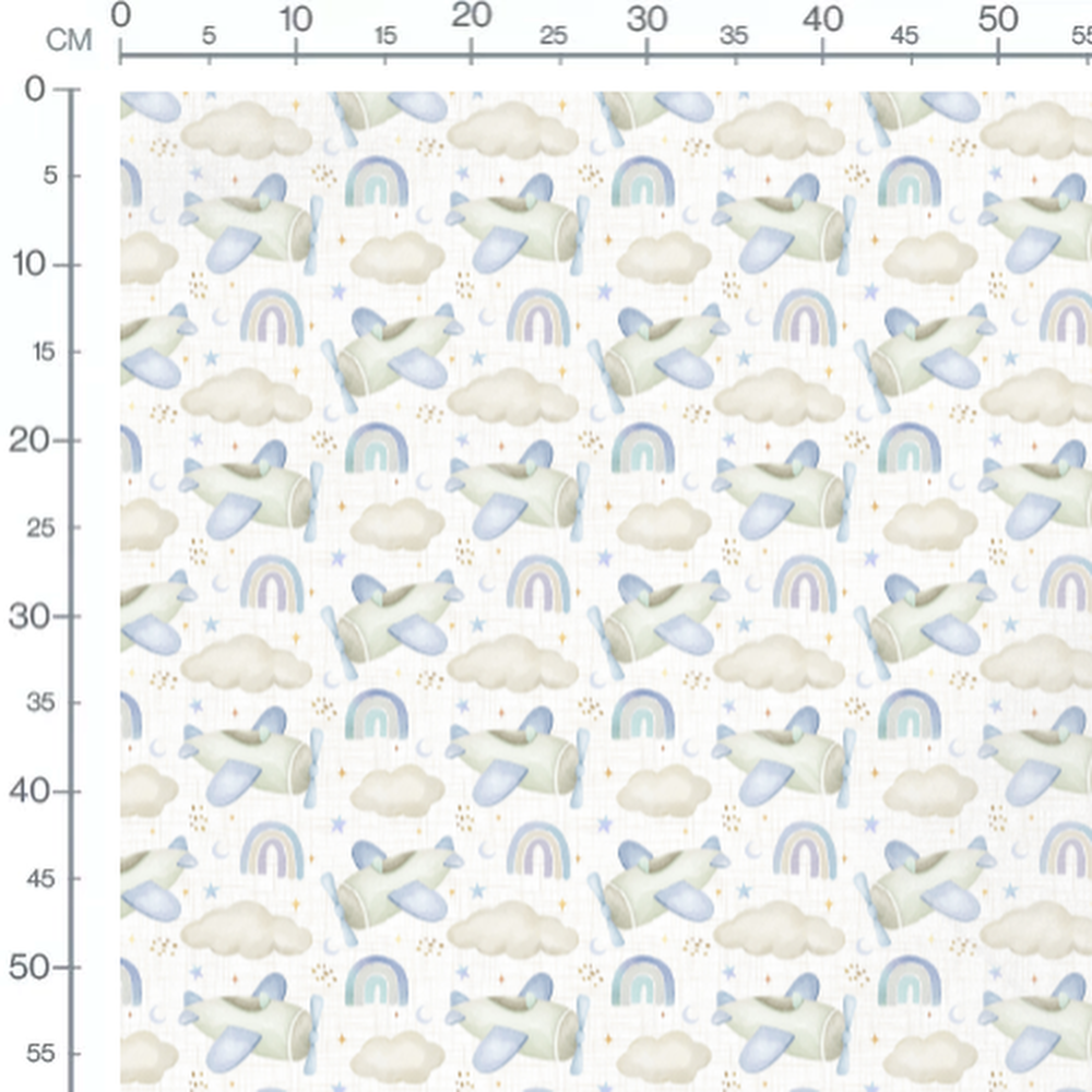 Tissu - Avions et nuages pastel