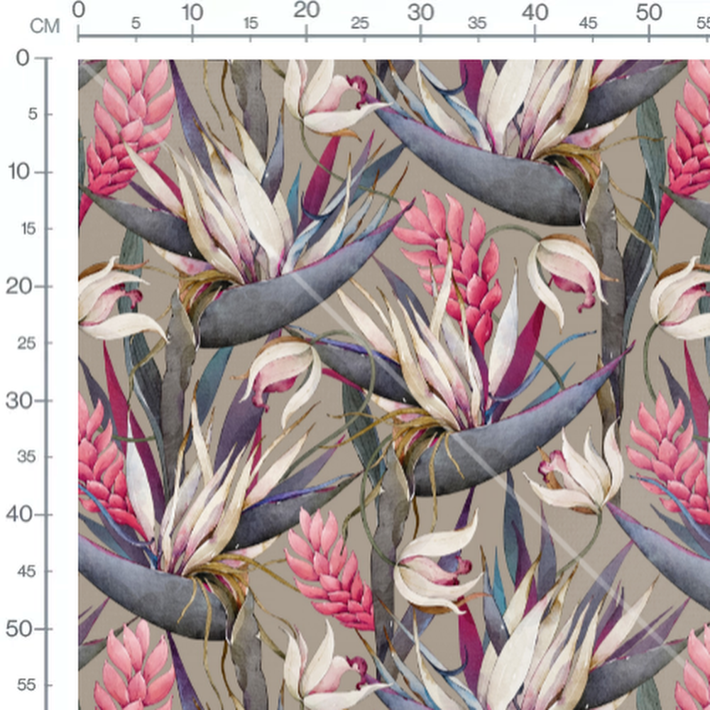 Tissu - Fleurs exotiques sur fond beige