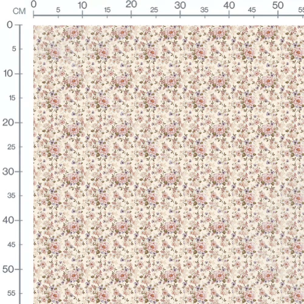 Tissu - Fleurs roses et brunes beige