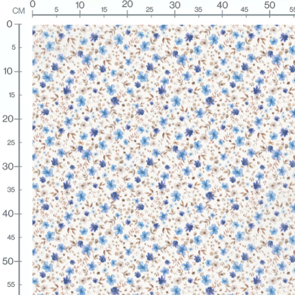 Tissu - Fleurs bleues et brunes légères