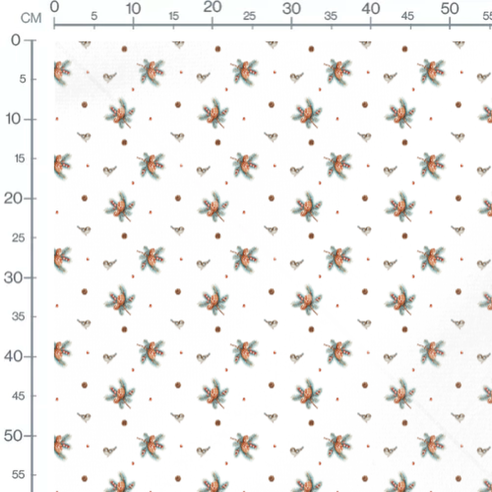 Tissu - Oiseaux et pommes de pin