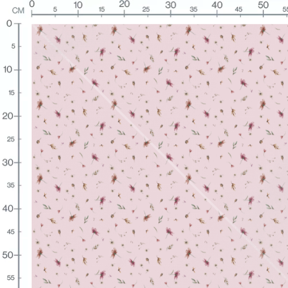 Tissu - Fleurs roses et bourgeons marron