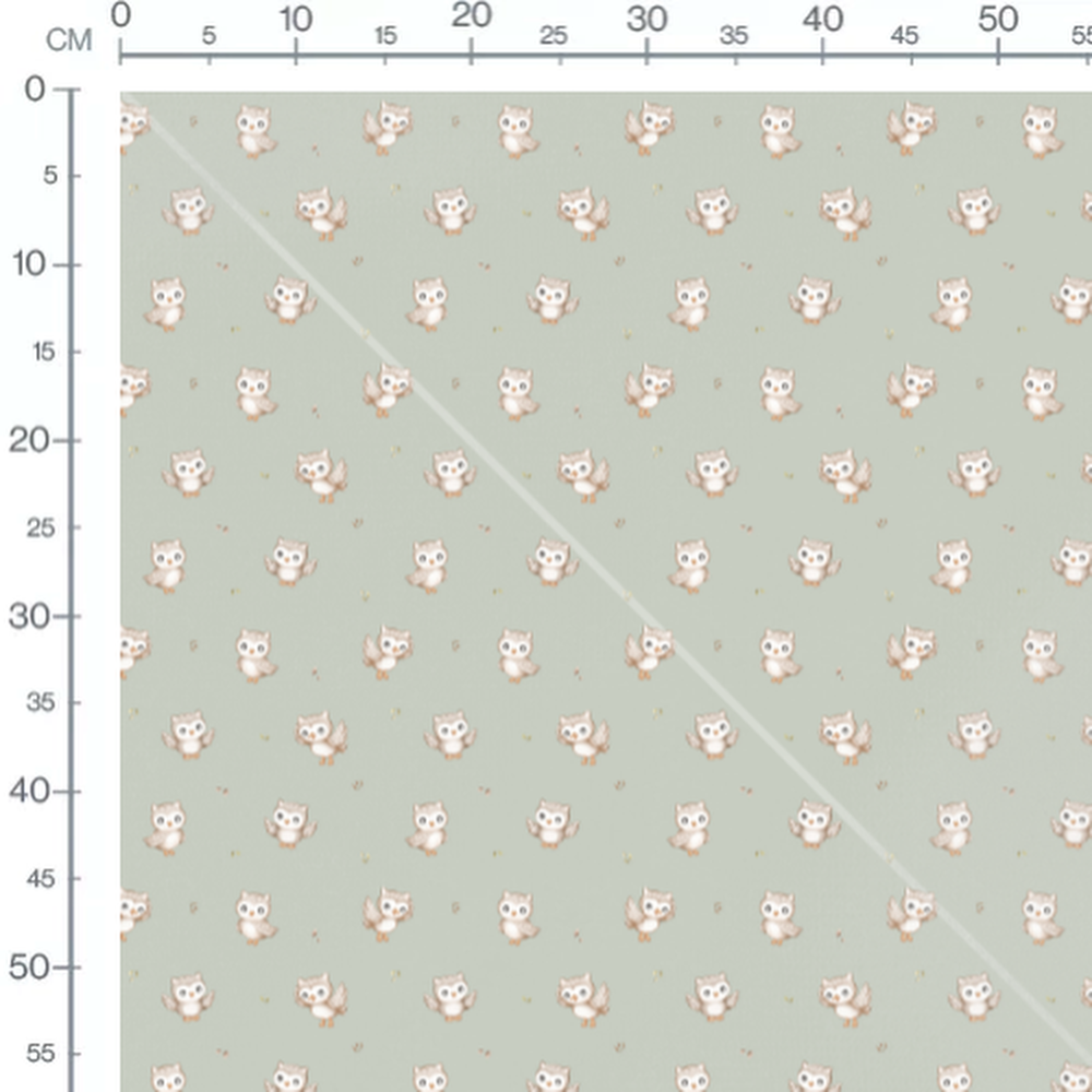 Tissu - Chouettes beige sur vert