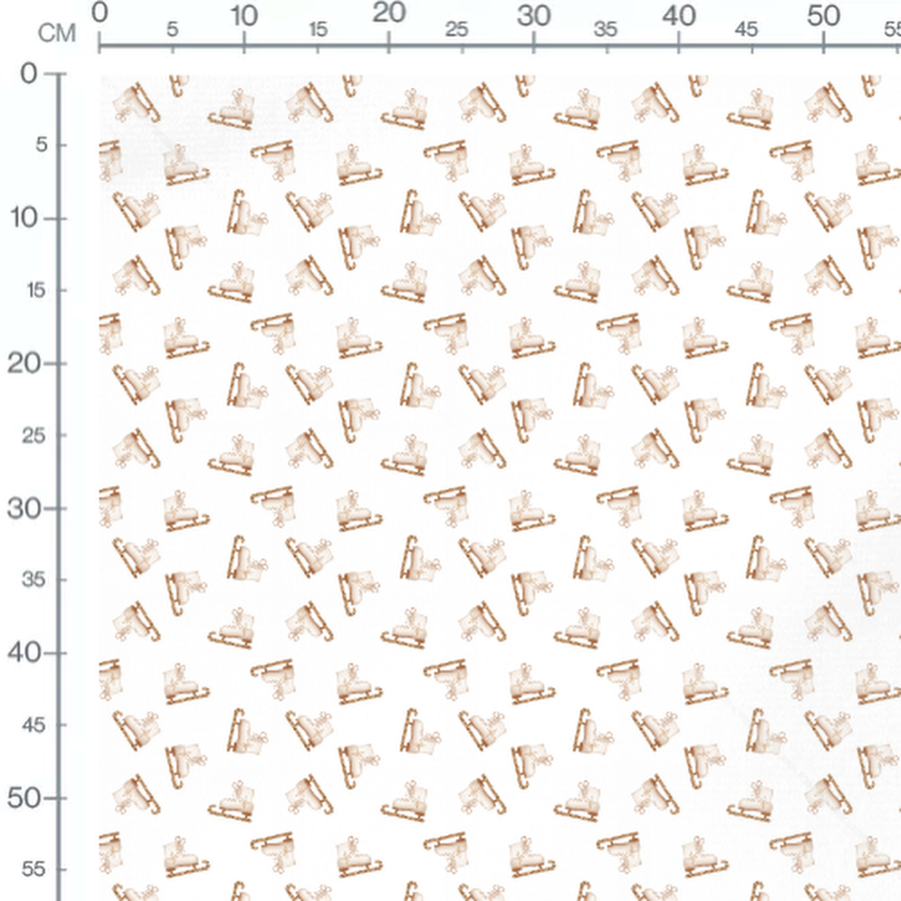 Tissu - Patins dorés et flocons blancs