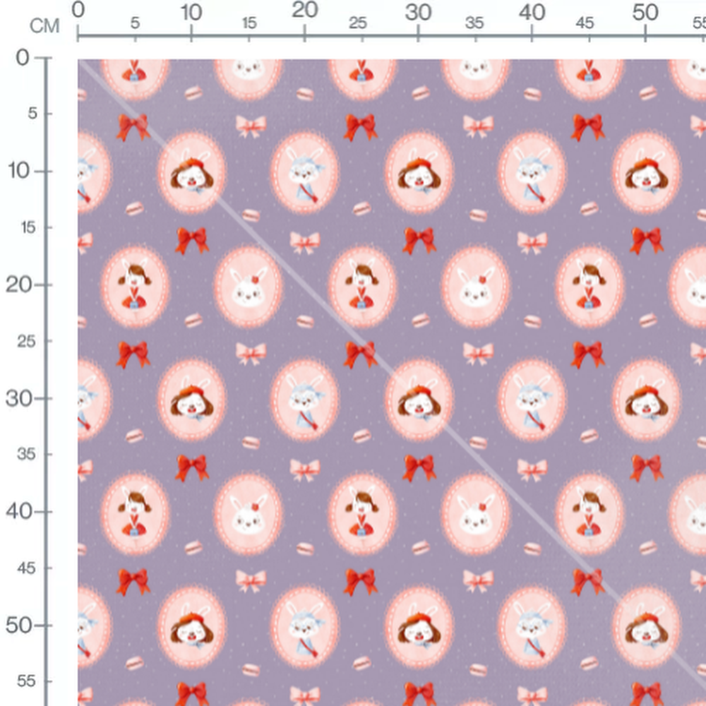 Tissu - Lapins et macarons roses