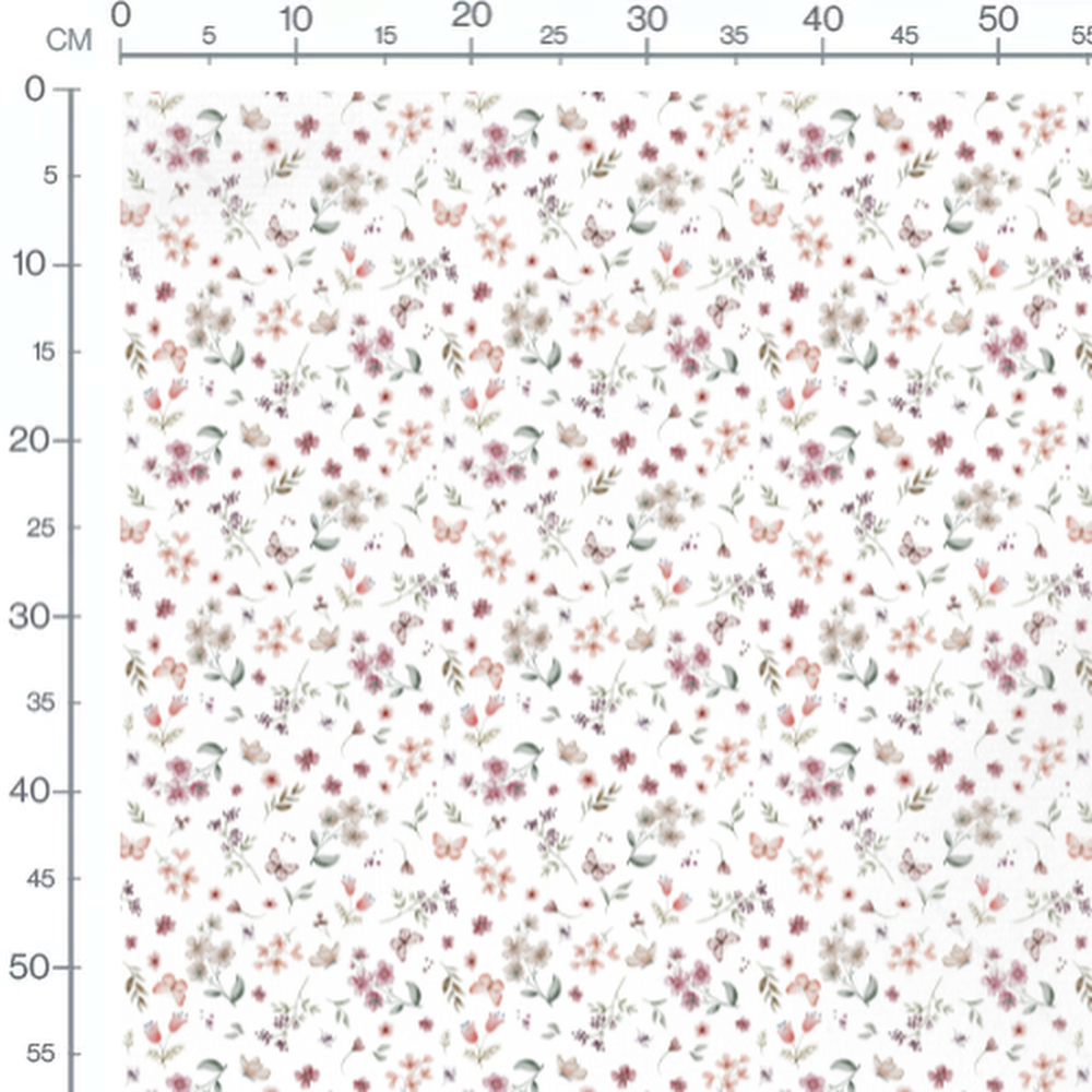 Tissu - Fleurs roses et baies violettes 2