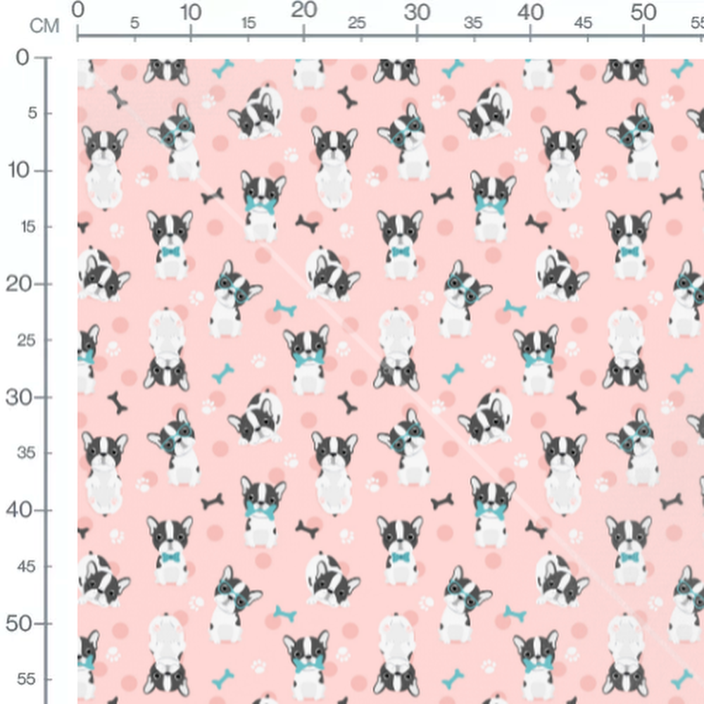 Tissu - Chiens lunettes fond rose