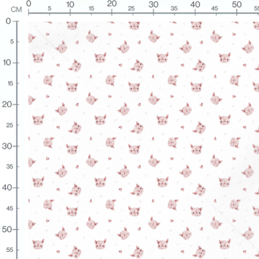 Tissu - Cochons roses et cœurs blancs