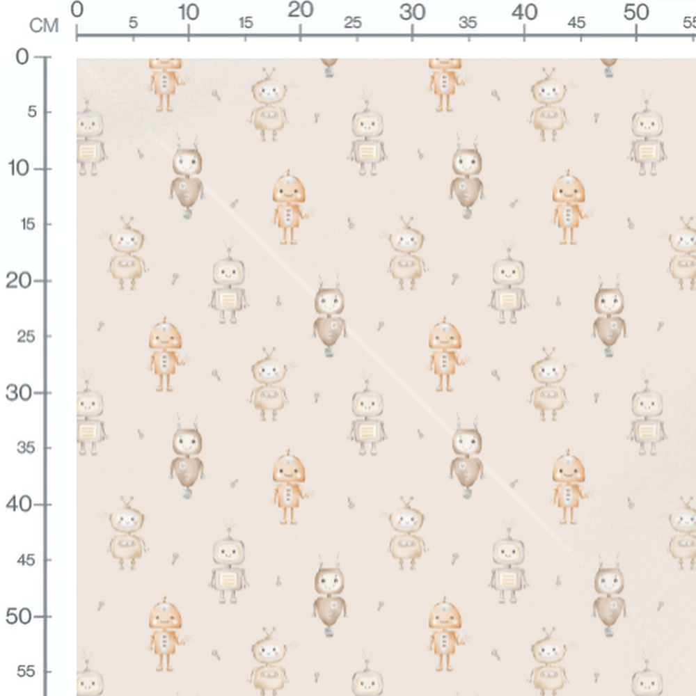 Tissu - Robots pastel sur fond beige 2