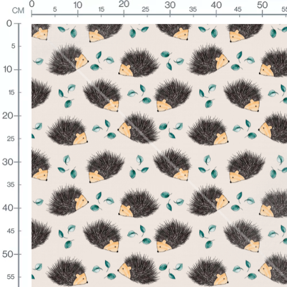 Tissu - Hérissons sur beige et vert