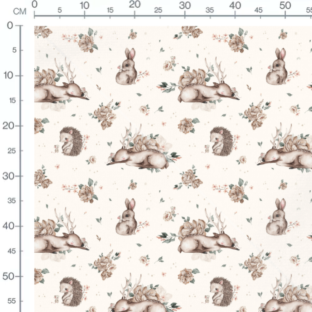 Tissu - Cerfs et fleurs pastel douces