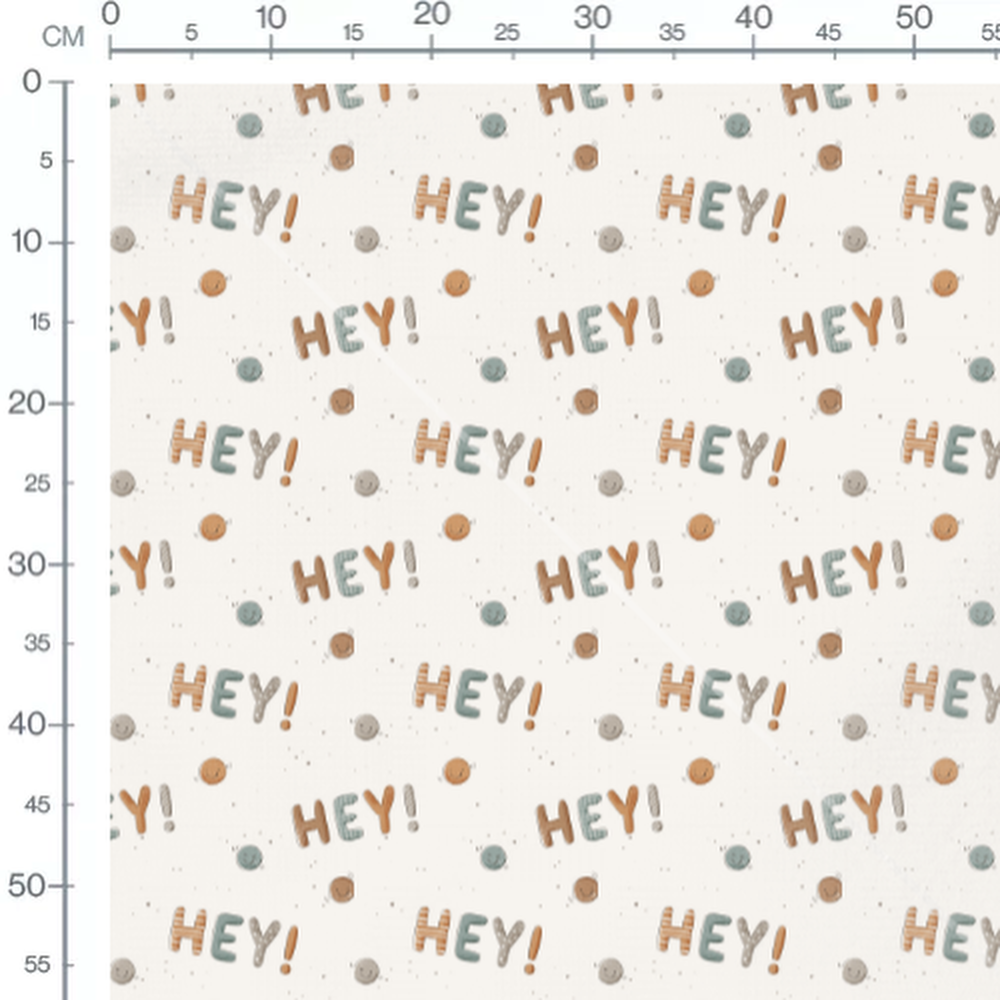 Tissu - Lettres et visages souriants