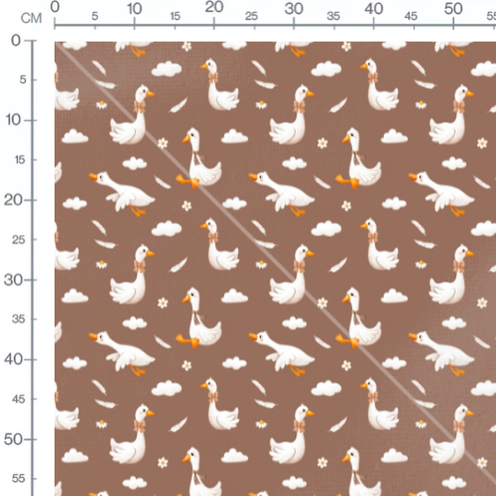 Tissu - Oies et fleurs sur fond marron