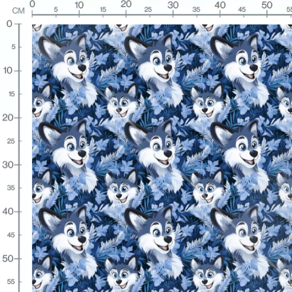 Tissu - Tissu Husky Bleu cartoon