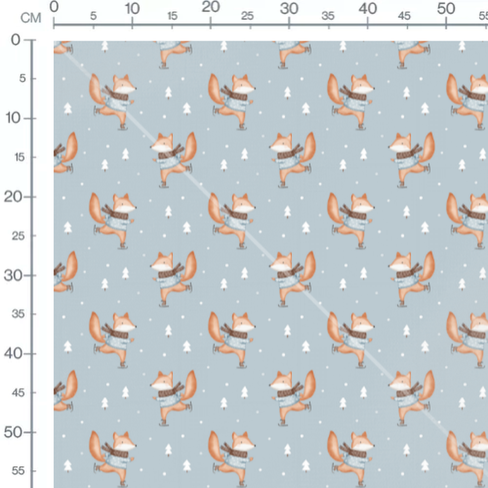 Tissu - Renards en bleu sur fond bleu