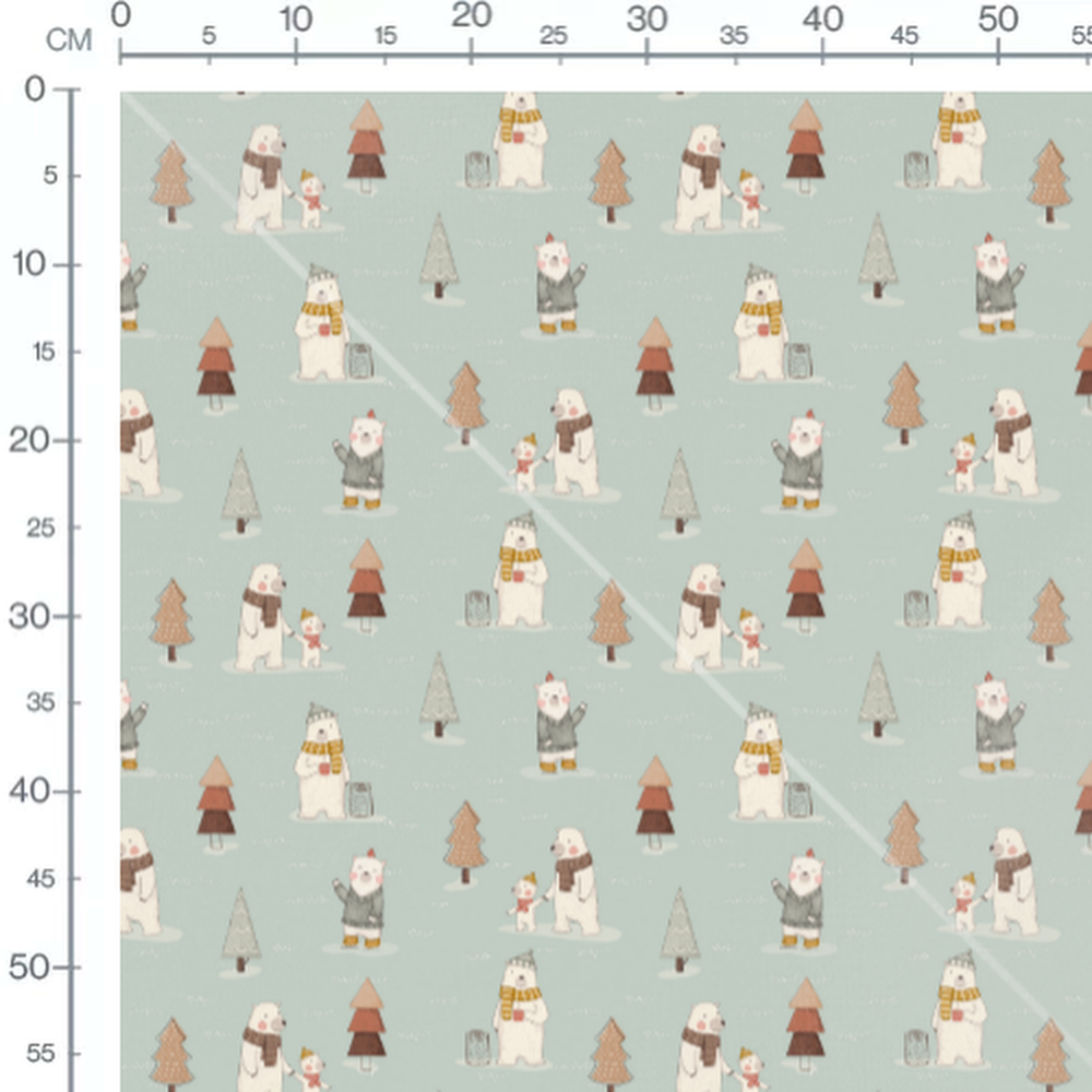 Tissu - Ours colorés et sapins marron