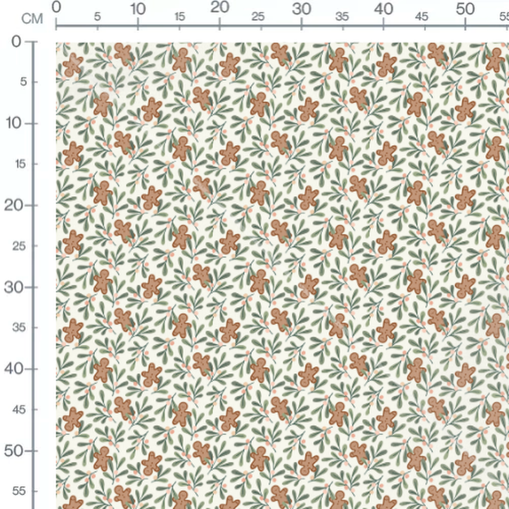 Tissu - Gingermans et feuillage vert