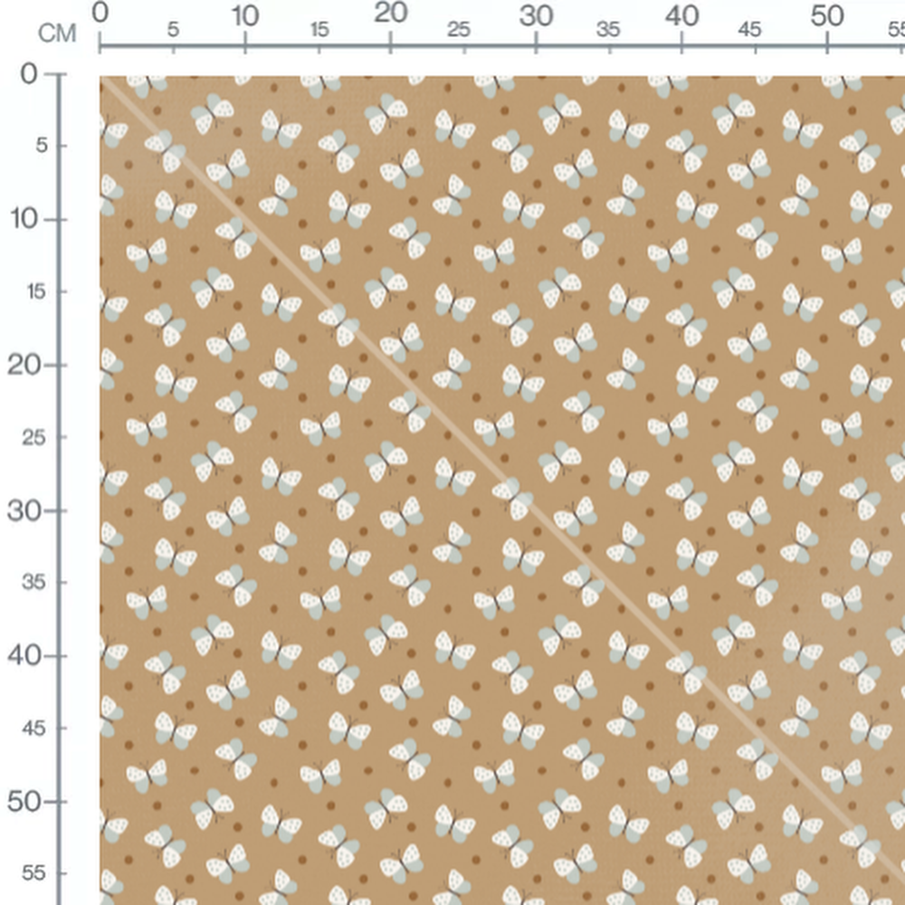 Tissu - Papillons blancs sur fond beige