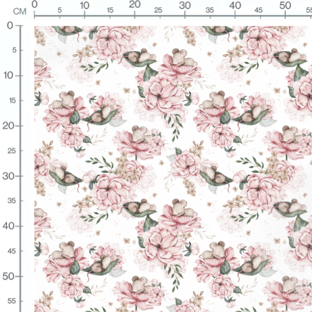 Tissu - Souris grises sur fond blanc