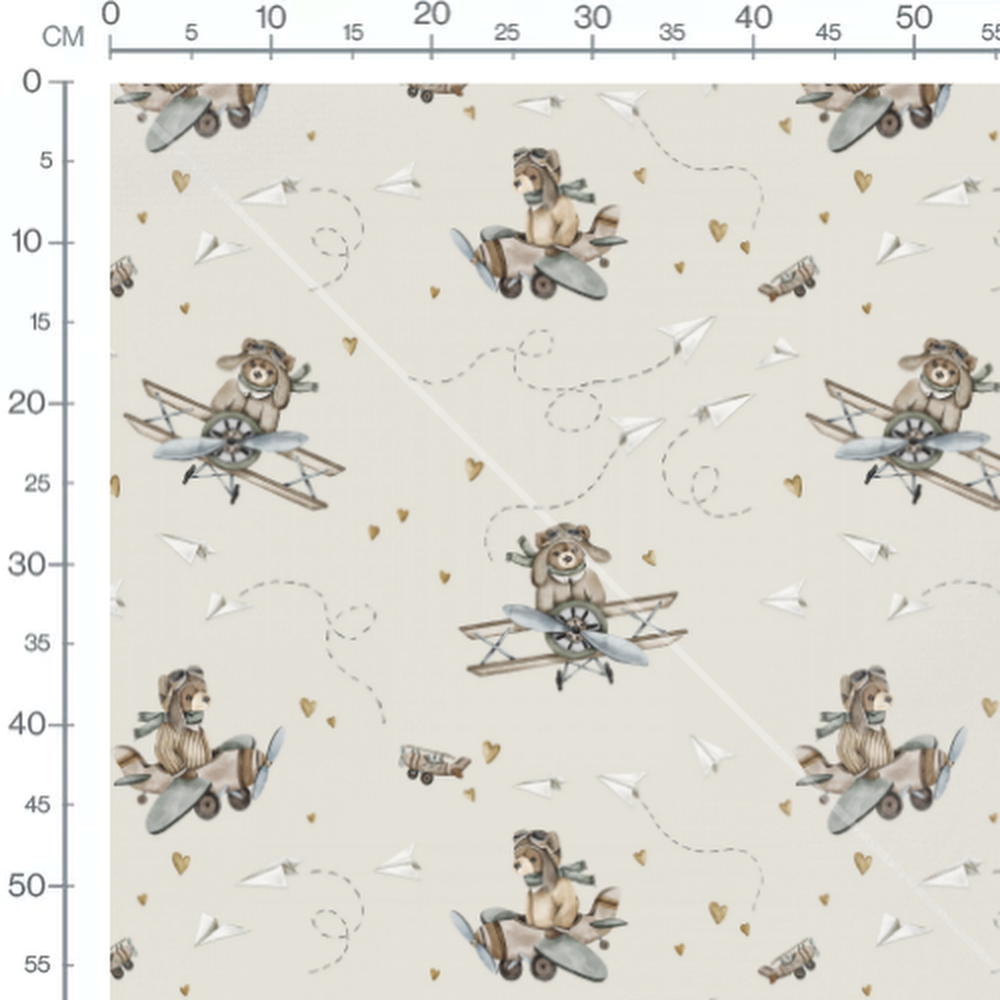 Tissu - Animaux vintage et cœurs dorés