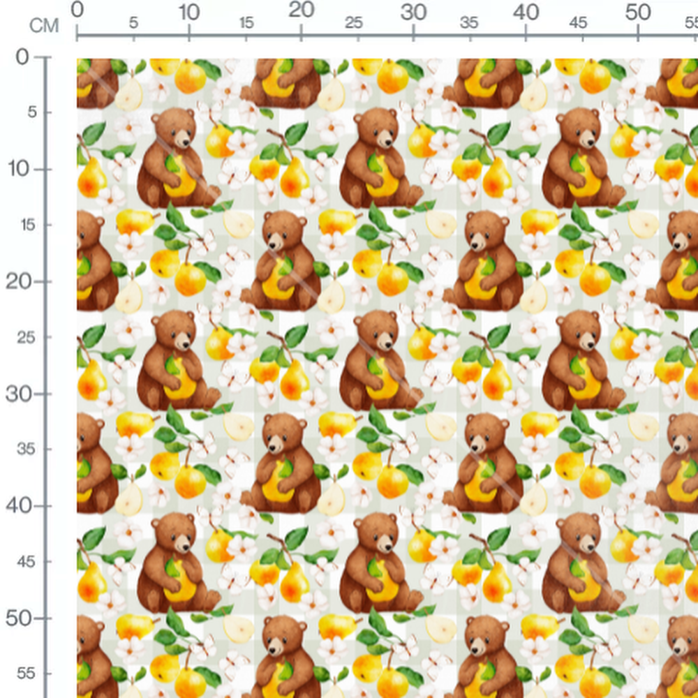 Tissu - Ours bruns et poires blanches