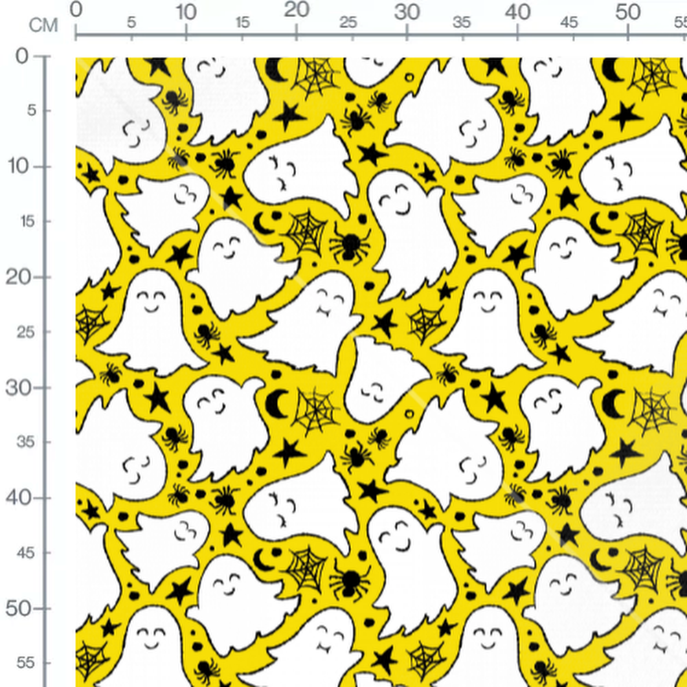 Tissu - Fantômes sur fond jaune