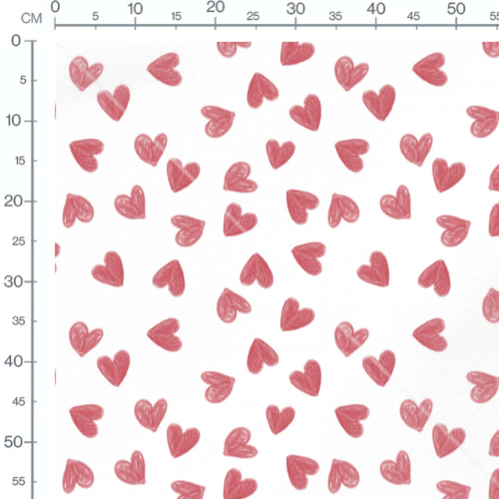 Tissu - Cœurs esquissés sur fond blanc