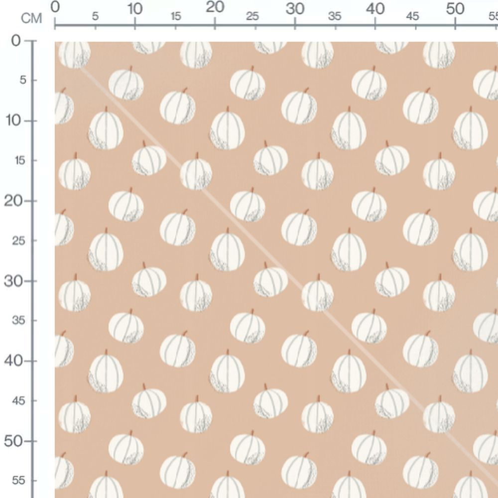 Tissu - Citrouilles blanches sur beige