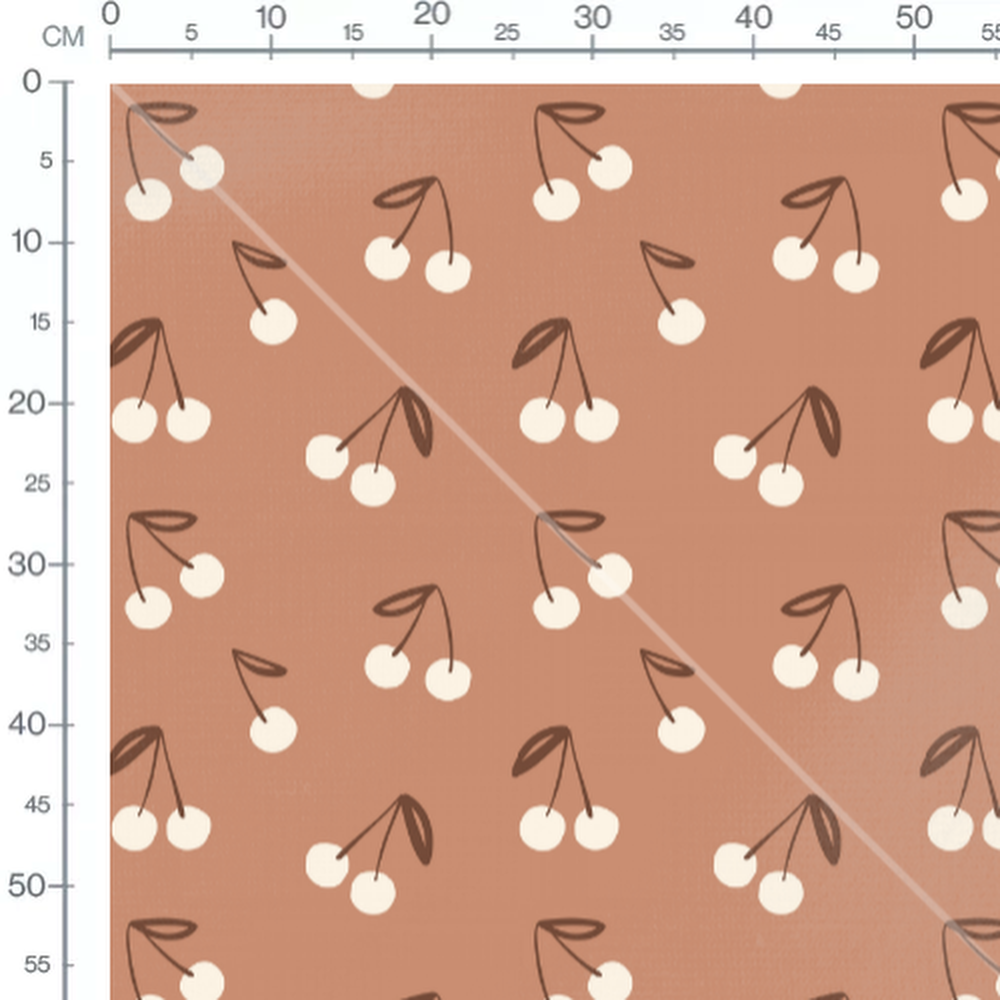 Tissu - Cerises blanches sur fond brun