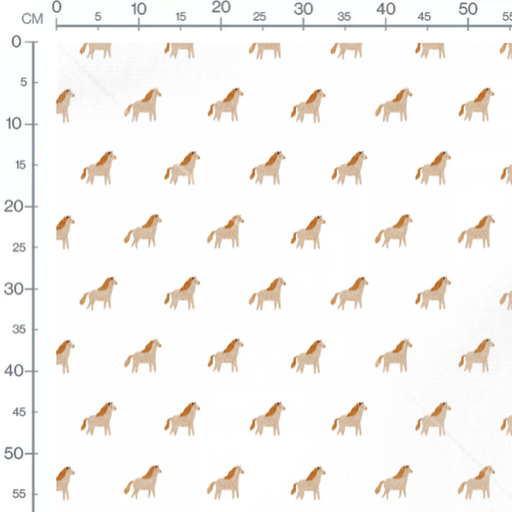 Tissu - Chevaux marron sur blanc