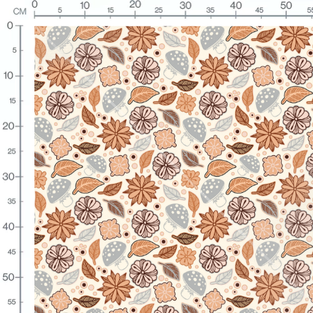 Tissu - Fleurs et champignons colorés