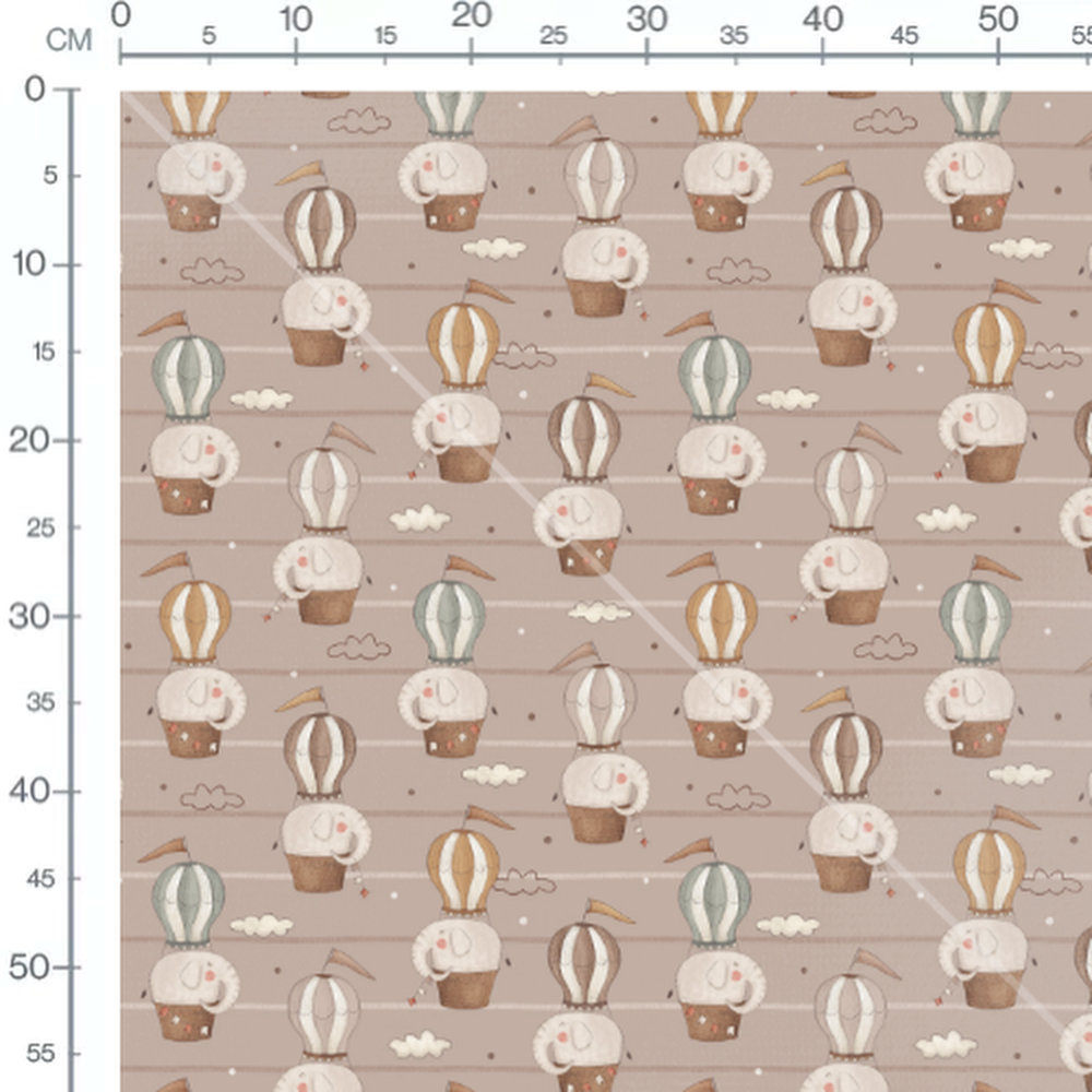 Tissu - Éléphants montgolfières colorées