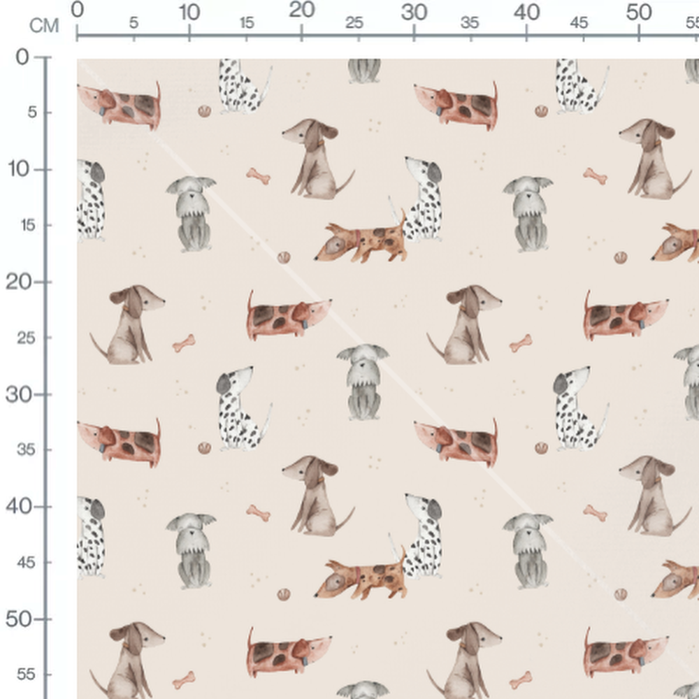 Tissu - Chiens et os beige
