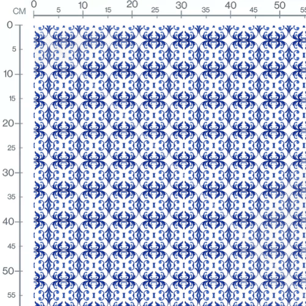 Tissu - Arabesques bleues répétées