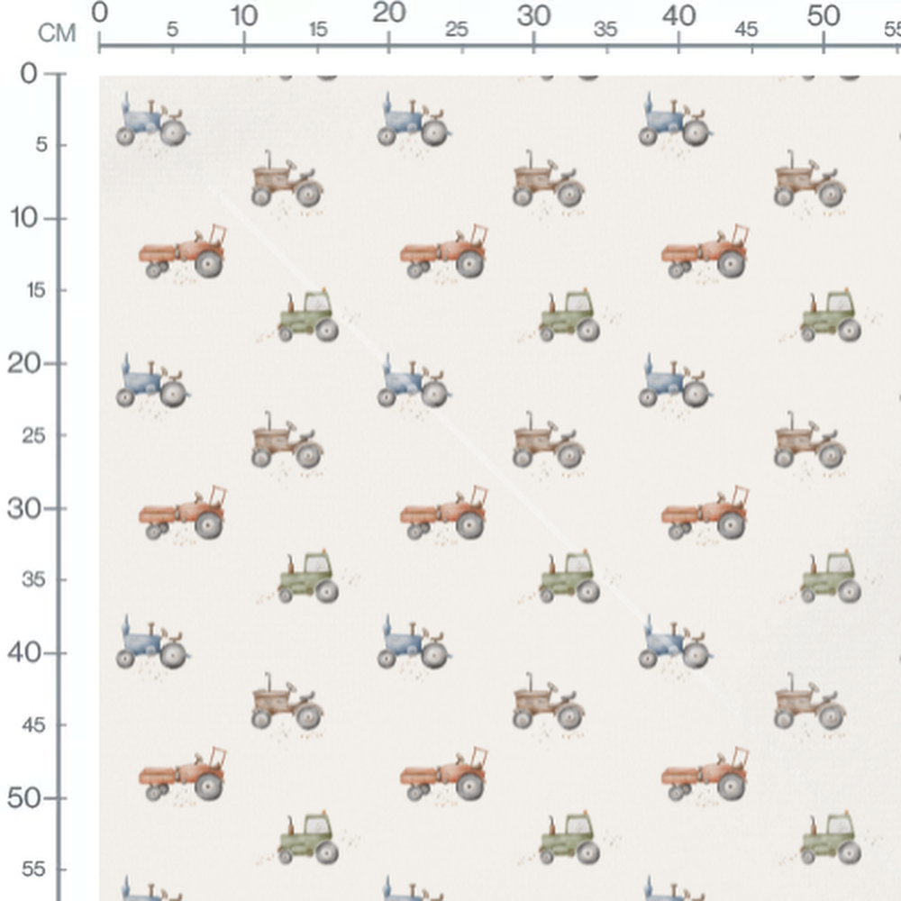 Tissu - Tracteurs colorés sur fond clair