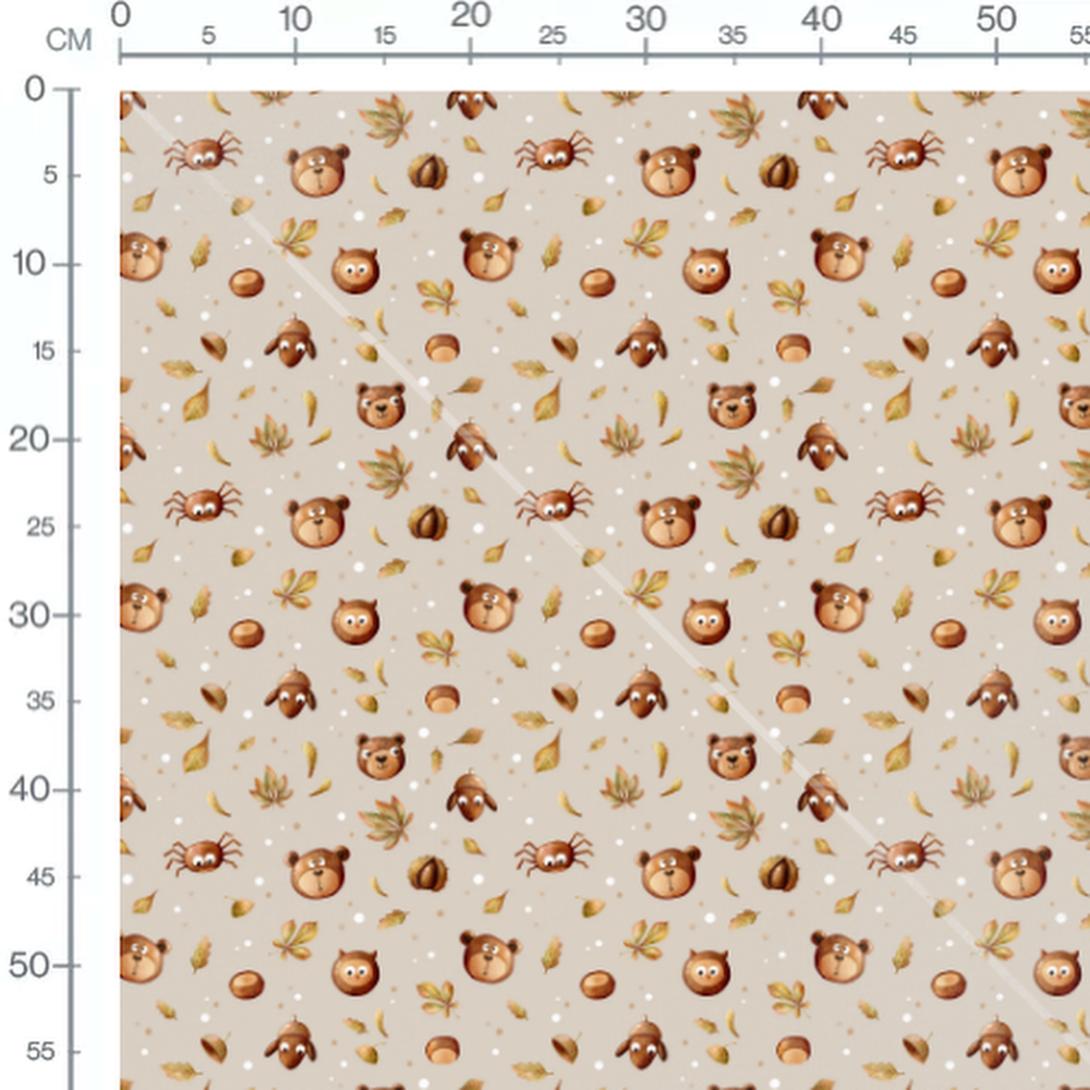 Tissu - Têtes d'animaux et feuilles vives