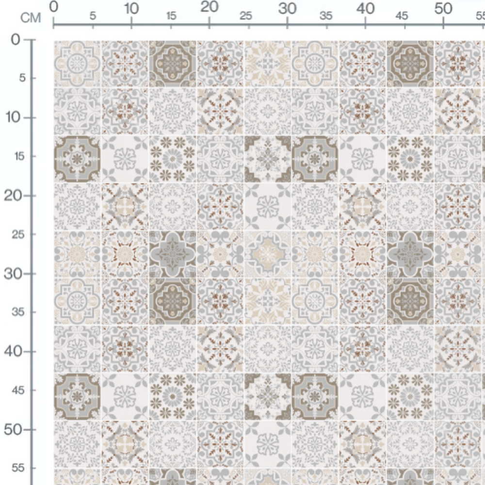Tissu - Carreaux motifs floraux beige