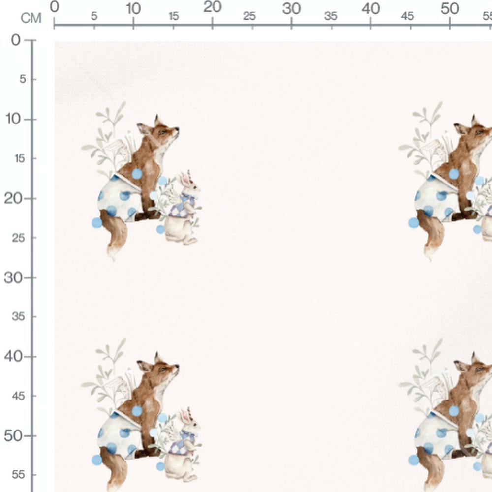 Tissu - Renard et lapin à pois