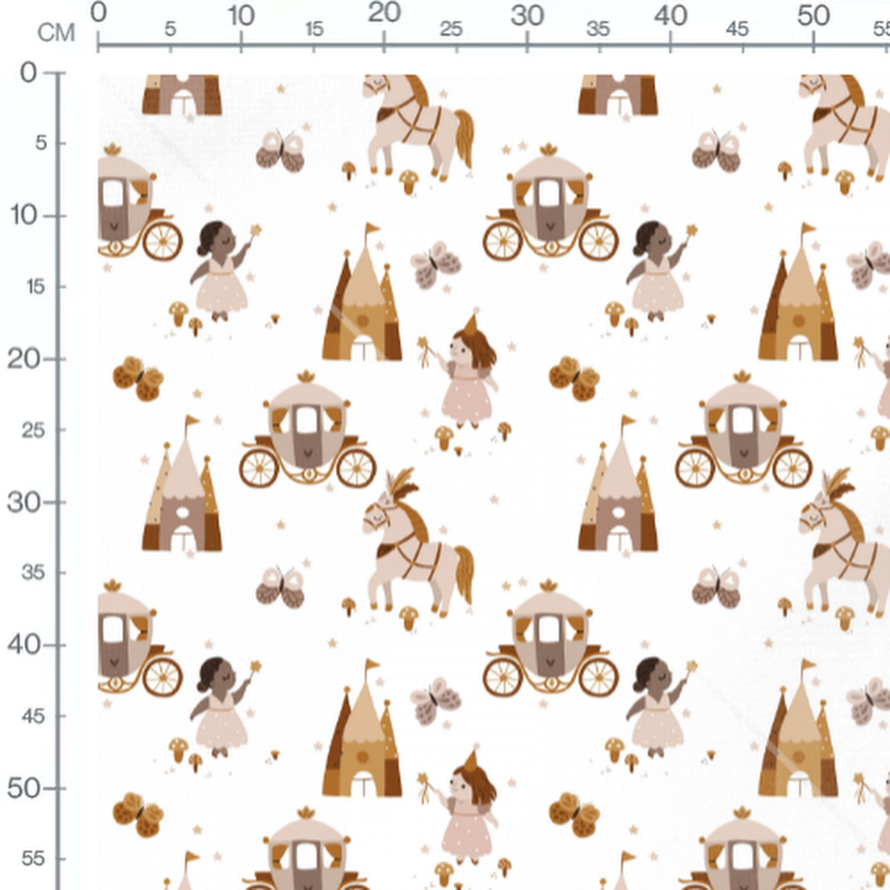 Tissu - Motifs féeriques marron et beige