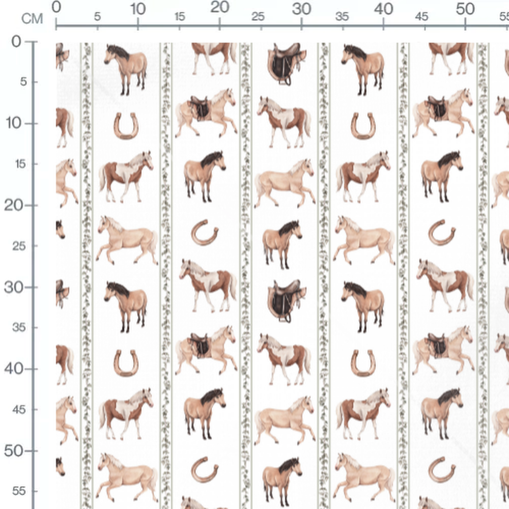 Tissu - Chevaux sur fond blanc