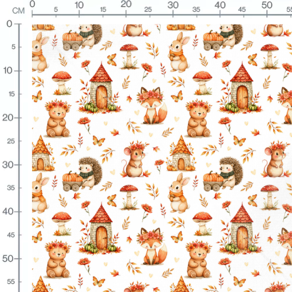 Tissu - Animaux et maisons forestières