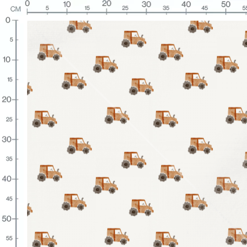 Tissu - Tracteurs marron sur blanc