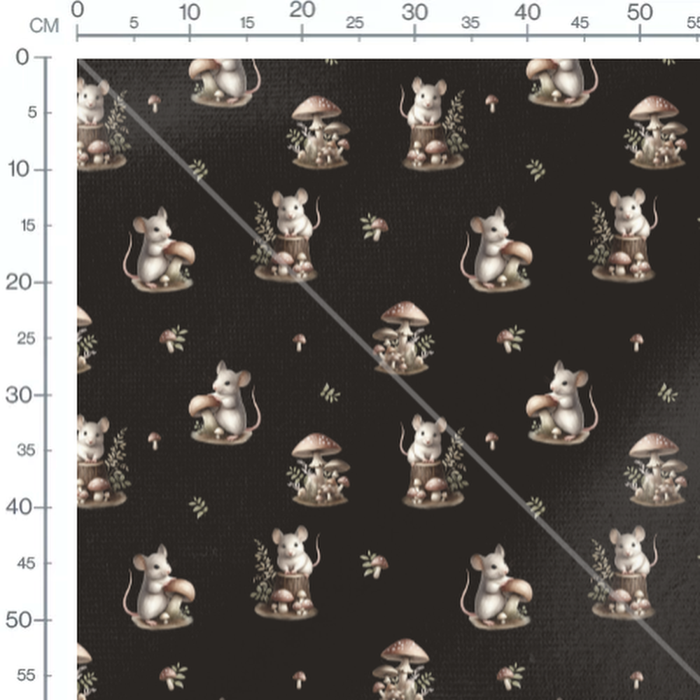 Tissu - Souris blanches sur noir
