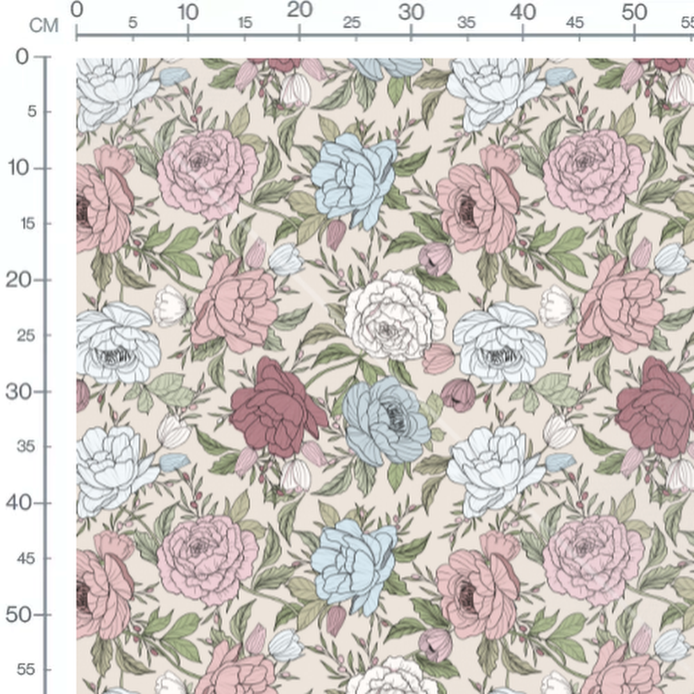 Tissu - Fleurs pastel sur fond beige 2