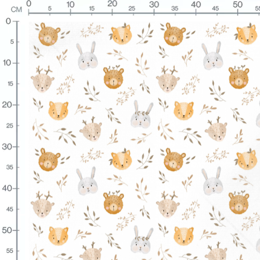 Tissu - Têtes d'animaux sur blanc