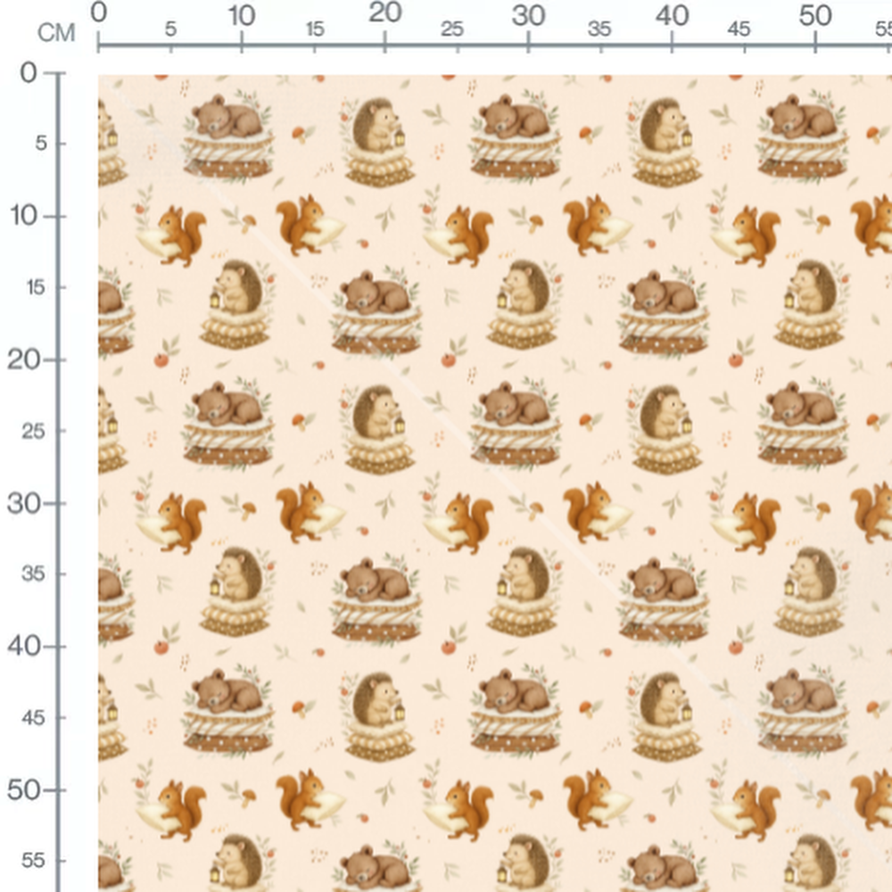Tissu - Écureuils et hérissons endormis